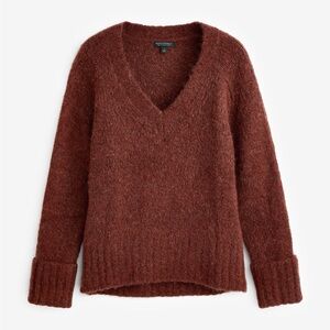 Banana Republic Rich Brown Chunky Soft Alpaca Blend V-Neck Sweater Size XS